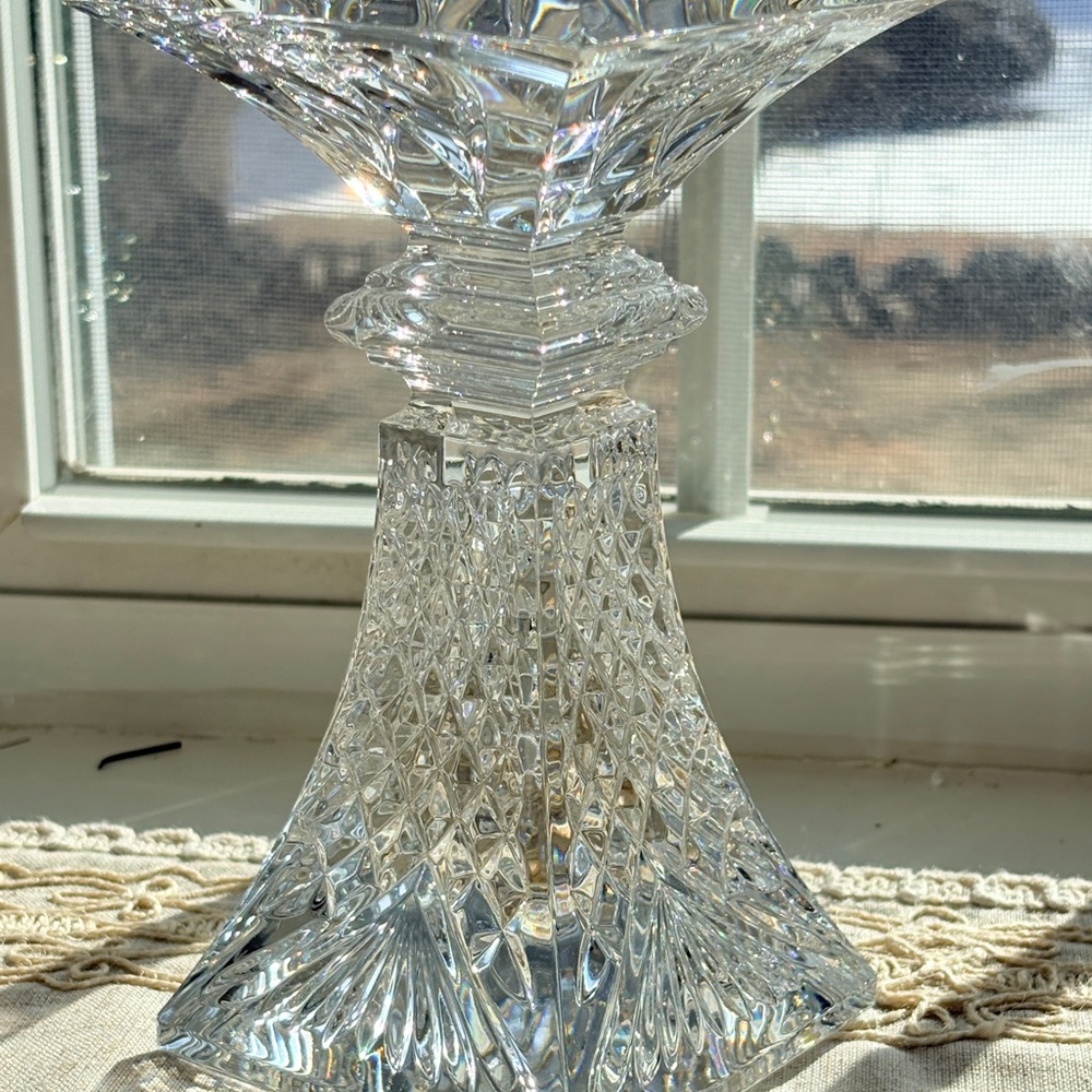 Signed Waterford Crystal Pedestal Candle Holder| Architectural Statement Decor - Picture 5 of 10